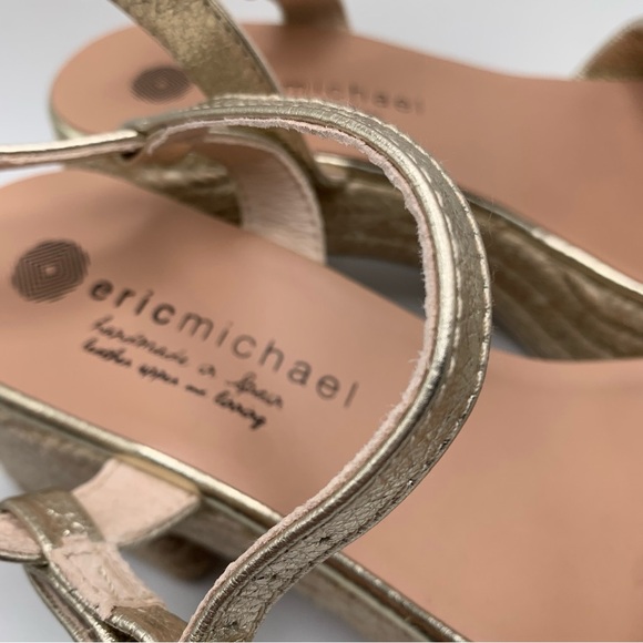 Eric Michael argento Sandals gold platform ankle strip Spain size 38 US 7.5 786 - Picture 3 of 11